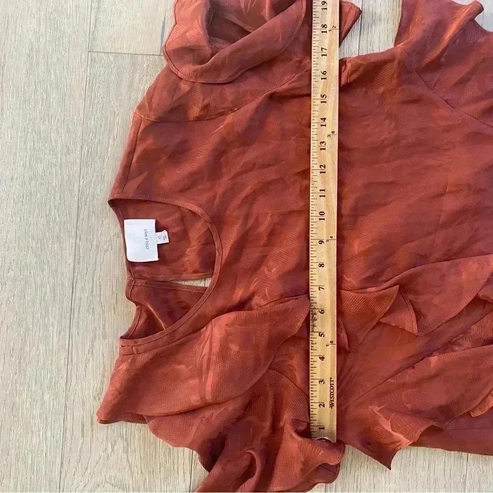Cinq a Sept Rust Orange Silk Jacquard Ruffle Sol Blouse XS - Picture 5 of 7